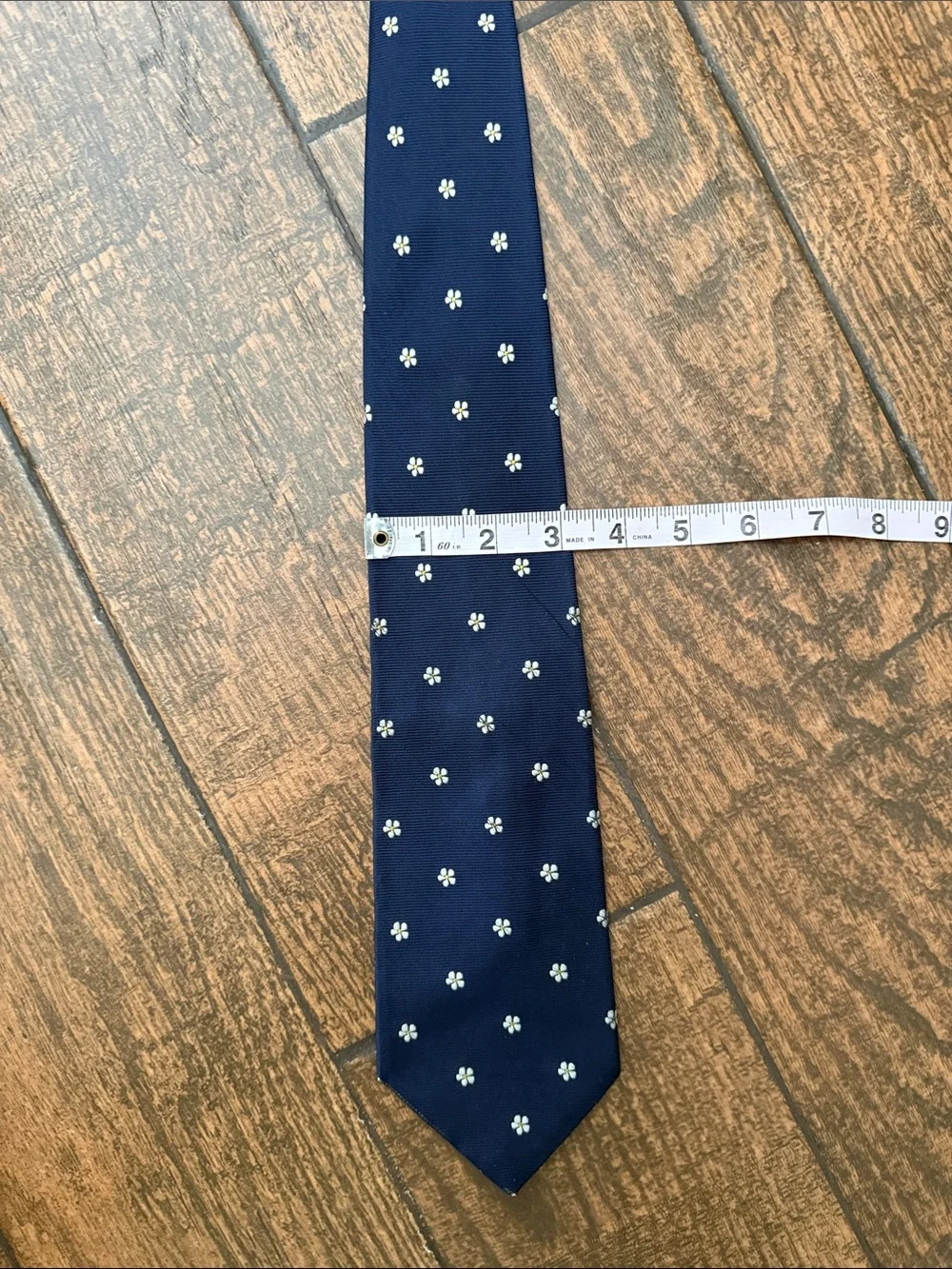 Brooks Brothers Makers Navy Blue Silk Tie with Tiny Embroidered Daisy Flowers